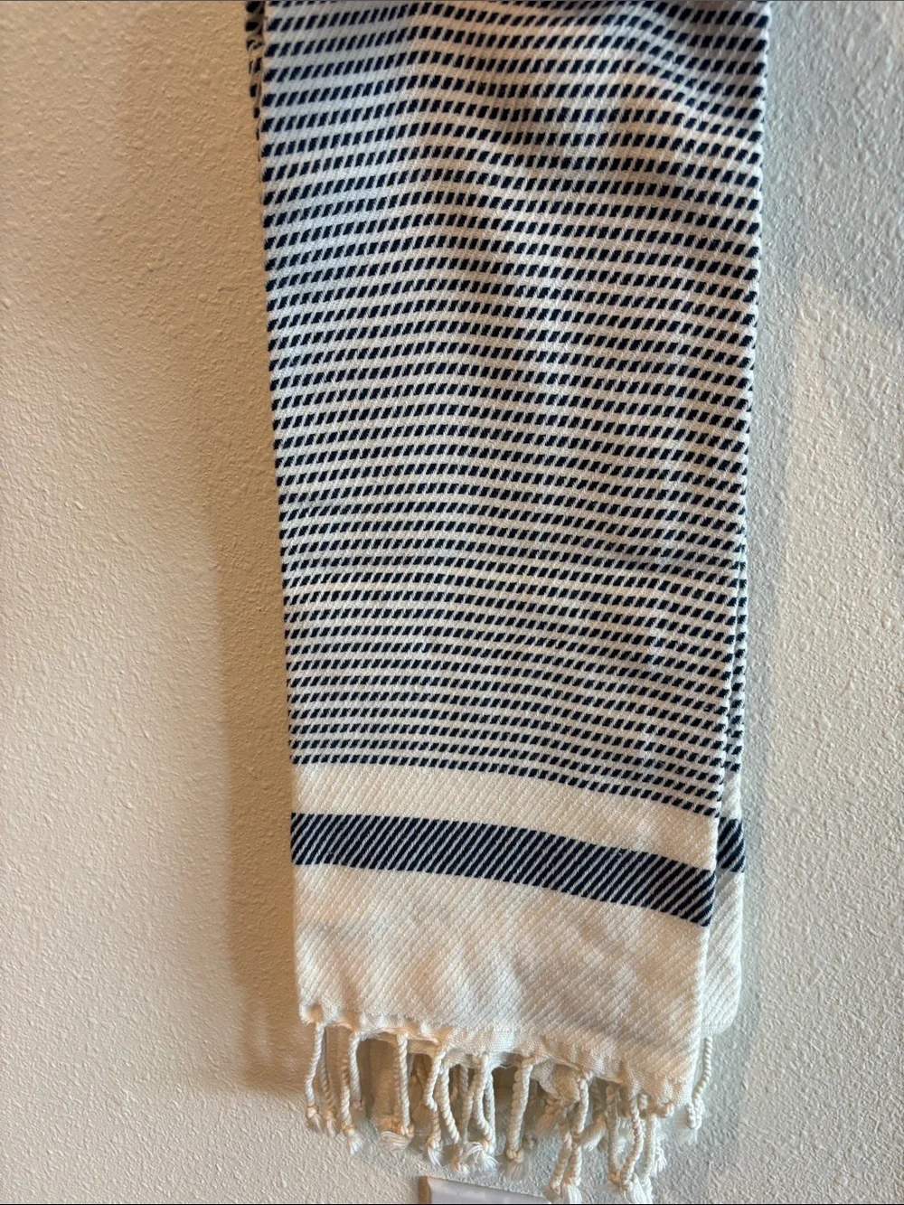 Navy and cream Striped Shower Curtain with Fringe Accent - Home Bath